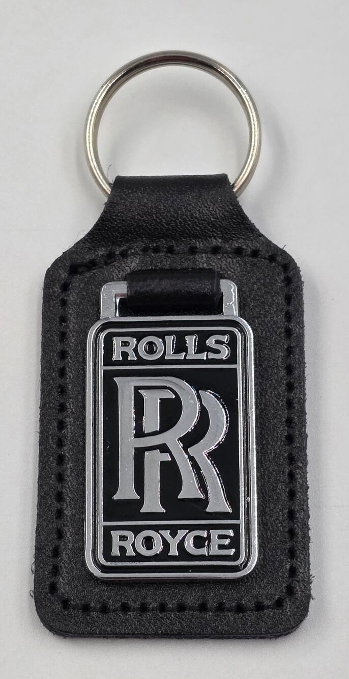 Vintage Rolls Royce Black Leather Keychain Made in England Real Hide RR Logo